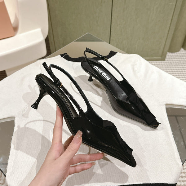 Miu x Balanc Small Bow Buckle SlingBack 45mm Black Patent Leather 445867