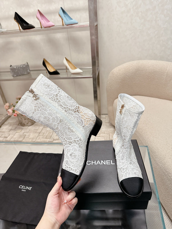 cc boots white lace fabric black grosgrain