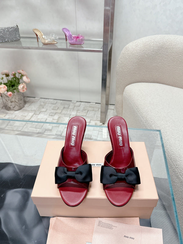 Miu Mordoré Black Bows Mules 70mm Burgundy Cowhide 445511