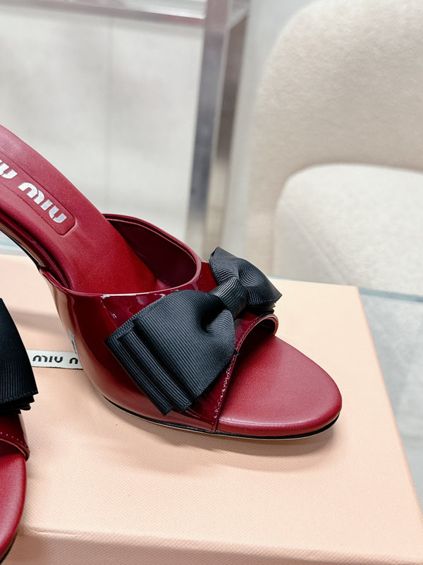 Miu Mordoré Black Bows Mules 70mm Burgundy Cowhide 445511