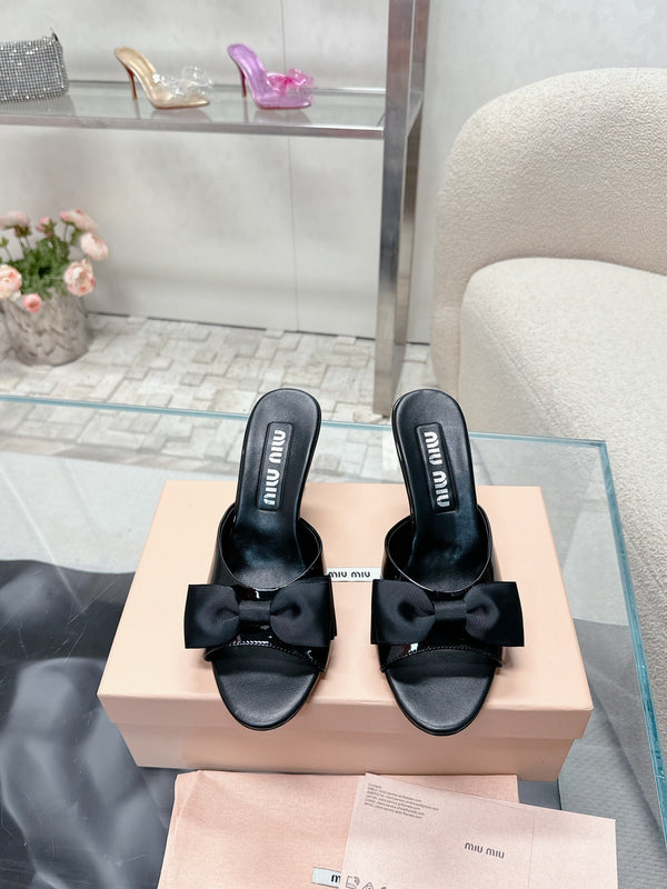 Miu Mordoré Black Bows Mules 70mm Black Cowhide 445512