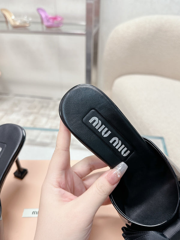 Miu Mordoré Black Bows Mules 70mm Black Cowhide 445512