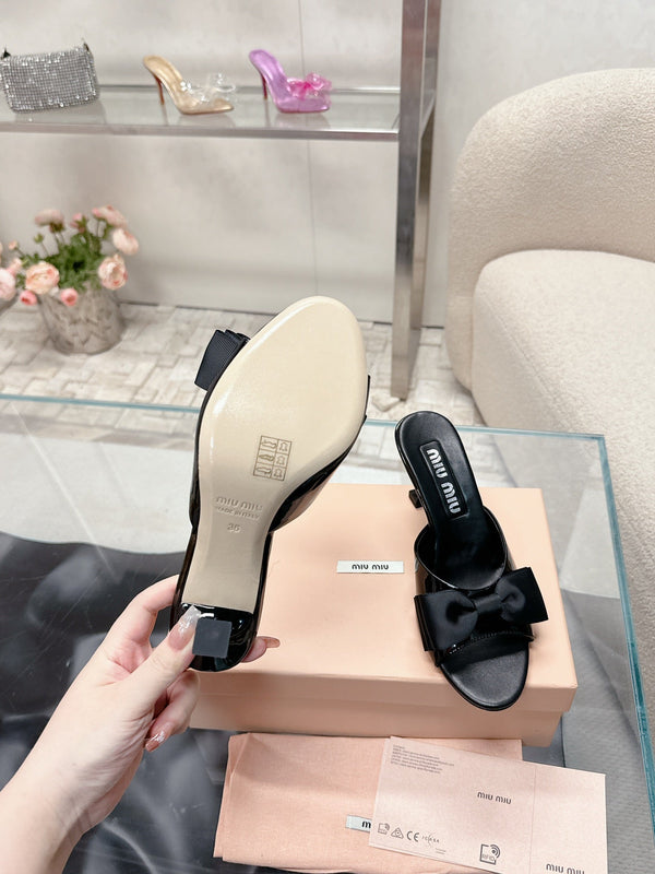 Miu Mordoré Black Bows Mules 70mm Black Cowhide 445512