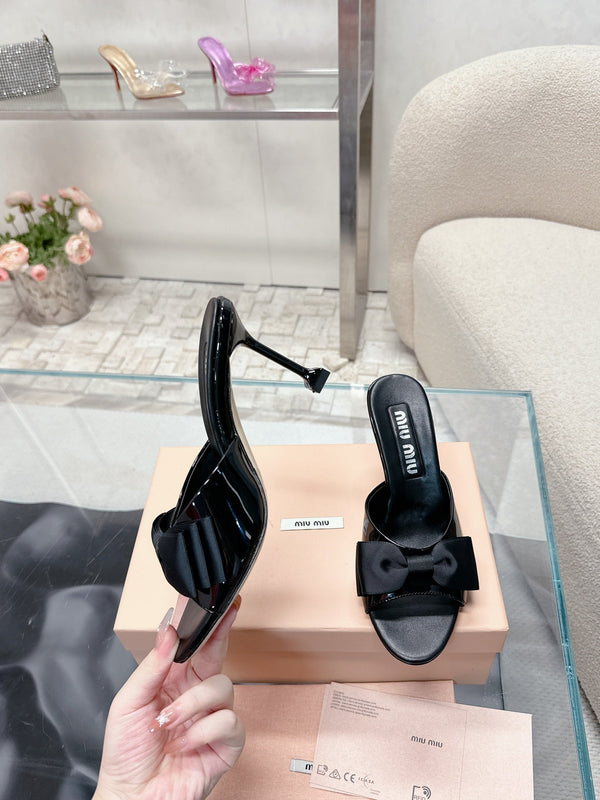 Miu Mordoré Black Bows Mules 70mm Black Cowhide 445512