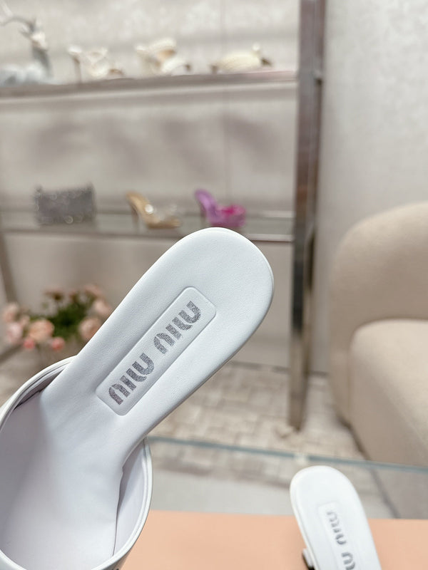 Miu Mordoré Black Bows Mules 70mm White Cowhide 445516