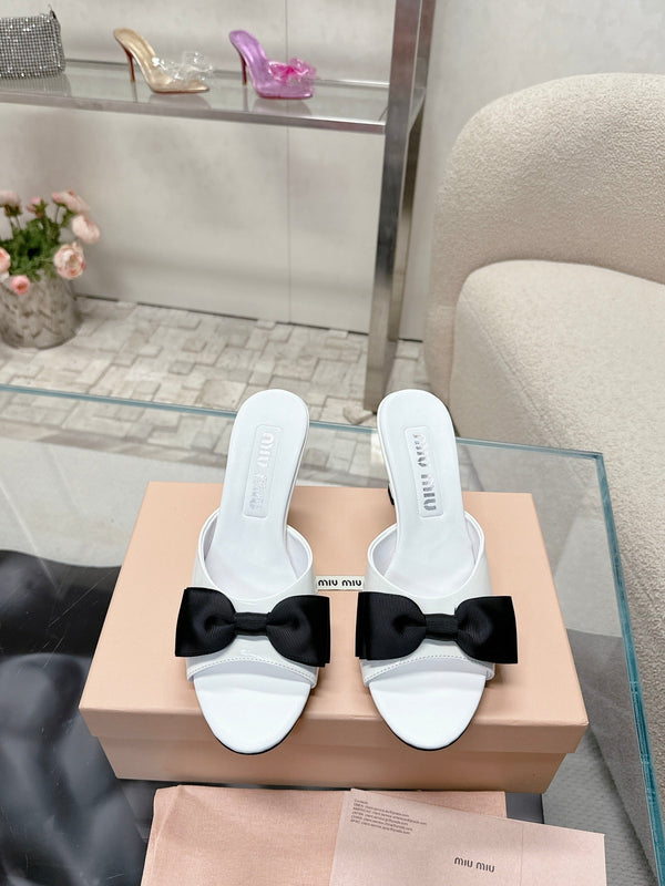 Miu Mordoré Black Bows Mules 70mm White Cowhide 445516