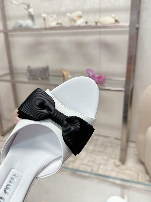 Miu Mordoré Black Bows Mules 50mm White Cowhide 445522