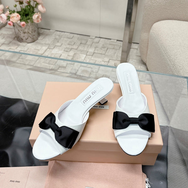 Miu Mordoré Black Bows Mules 50mm White Cowhide 445522