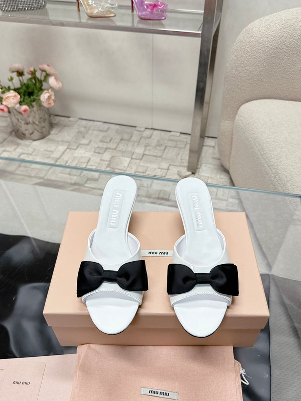 Miu Mordoré Black Bows Mules 50mm White Cowhide 445522