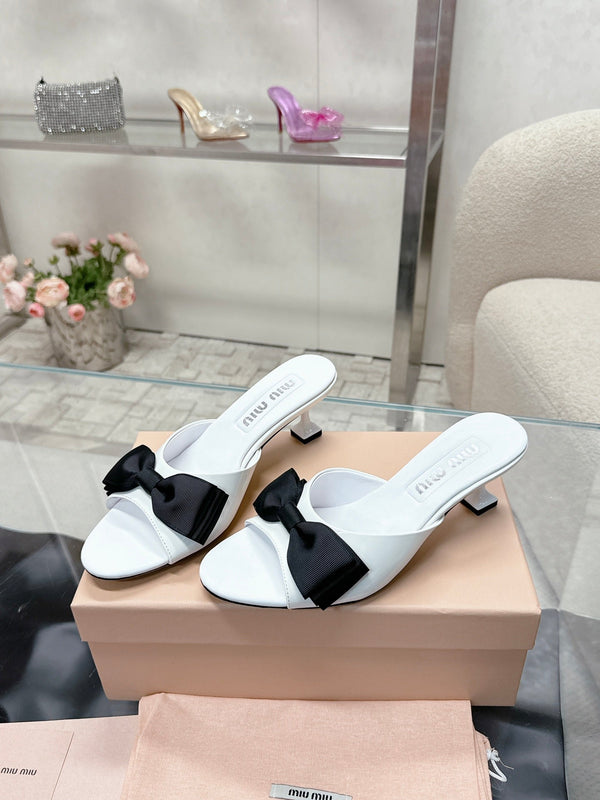 Miu Mordoré Black Bows Mules 50mm White Cowhide 445522