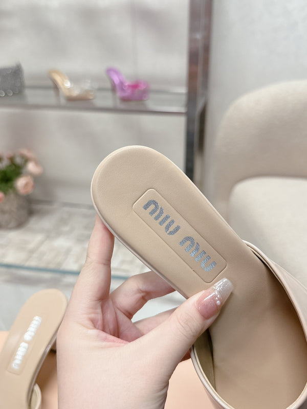 Miu Mordoré Black Bows Mules 50mm Beige Cowhide 445517