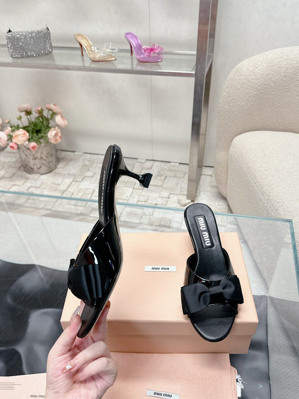 Miu Mordoré Black Bows Mules 50mm Black Cowhide 445521