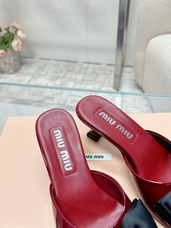 Miu Mordoré Black Bows Mules 50mm Burgundy Cowhide 445520