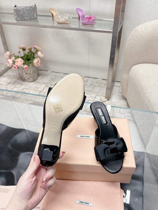 Miu Mordoré Black Bows Mules 50mm Black Cowhide 445521