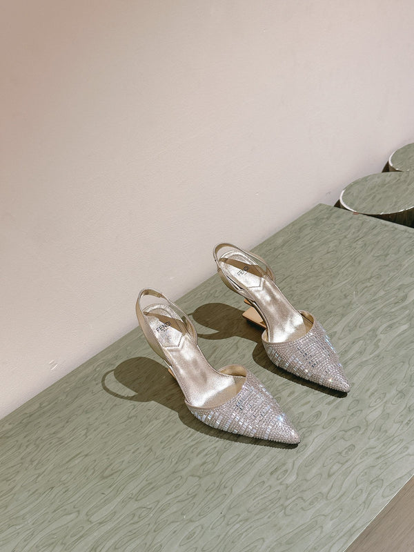 FENDI SEQUINS HIGH-HEELED SLINGBACK 85MM GOLD