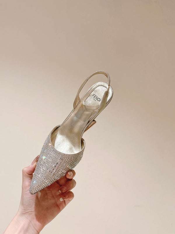 FENDI SEQUINS HIGH-HEELED SLINGBACK 85MM GOLD