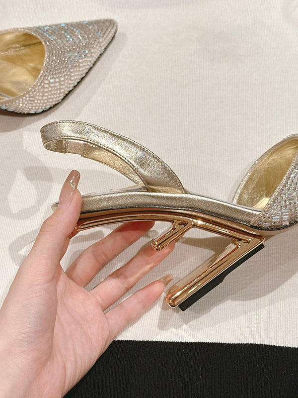 FENDI SEQUINS HIGH-HEELED SLINGBACK 85MM GOLD