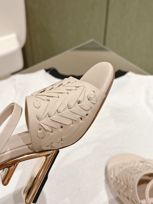 FENDI FIRST HIGH-HEELED SANDALS 85 MM IN BEIGE LAMBSKIN GOLD HARDWARE