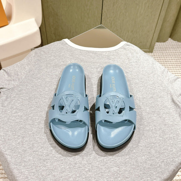 lv sandal isola flat mule regale blue calfskin