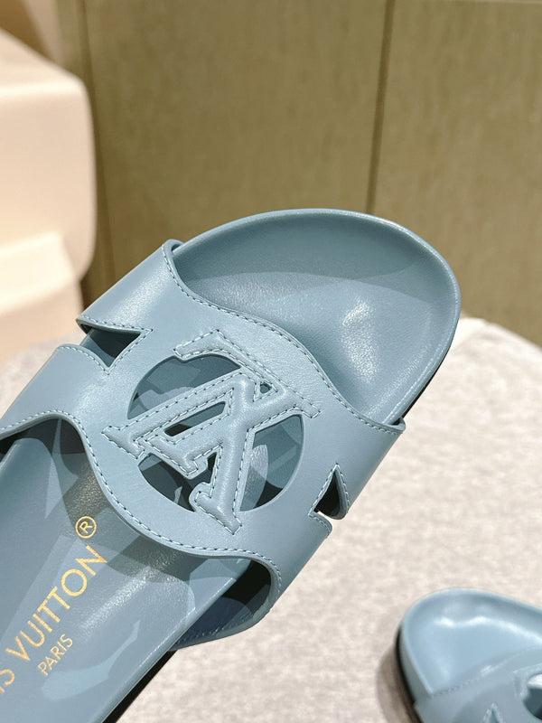 lv sandal isola flat mule regale blue calfskin