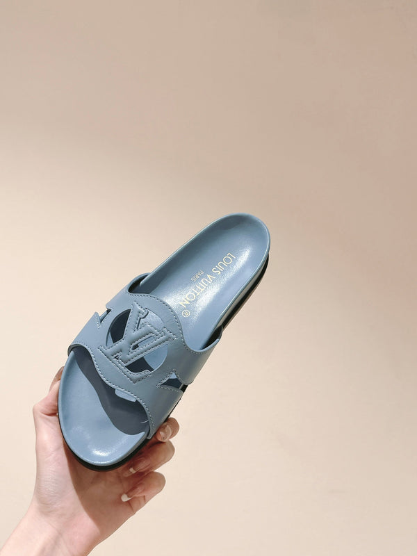 lv sandal isola flat mule regale blue calfskin