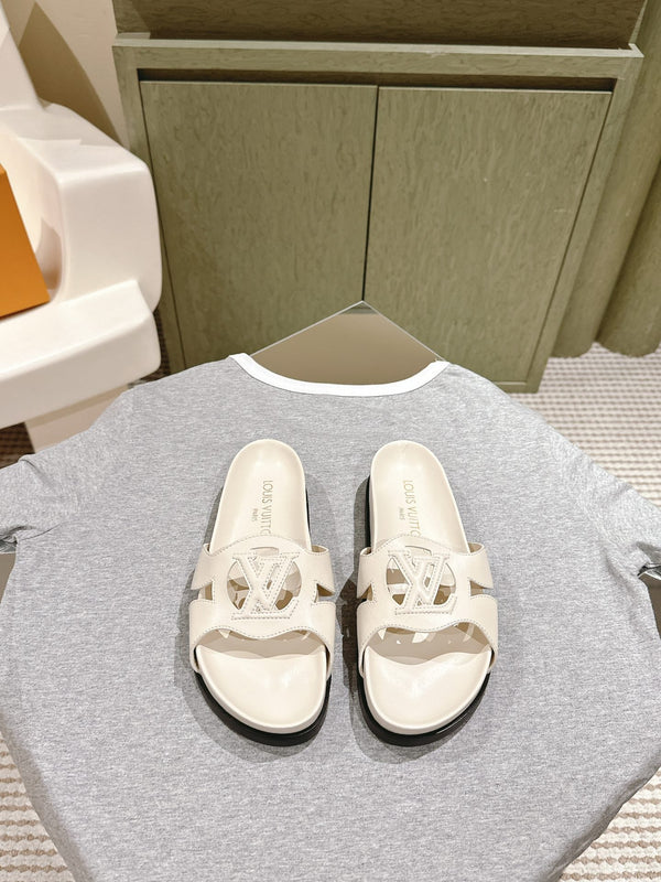 lv sandal isola flat mule cream calfskin