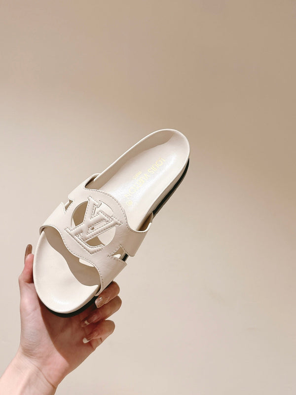 lv sandal isola flat mule cream calfskin