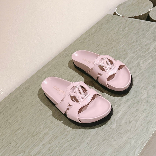 lv sandal isola flat mule light pink calfskin