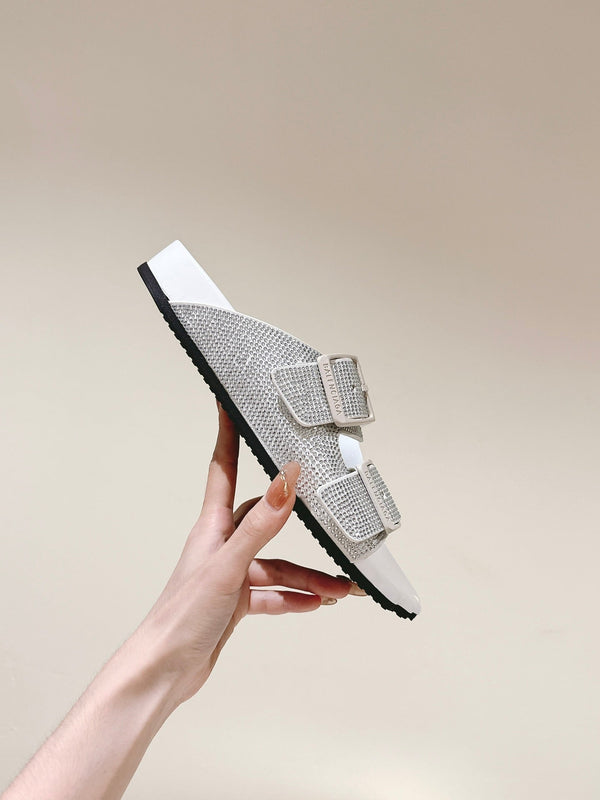 PANTOFOLE BIRKENSTOCK CON STRASS IN PELLE DI VITELLO BIANCA