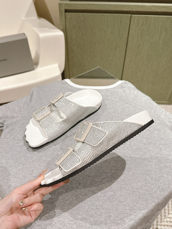 PANTOFOLE BIRKENSTOCK CON STRASS IN PELLE DI VITELLO BIANCA