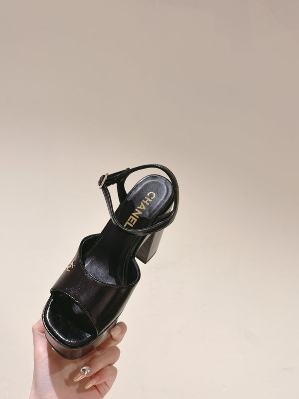 CC HIGH SANDAL BLACK CALFSKIN