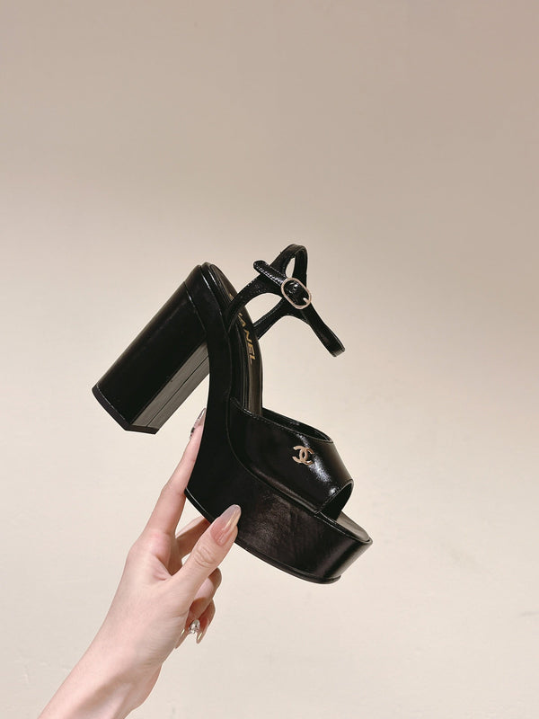 CC HIGH SANDAL BLACK CALFSKIN