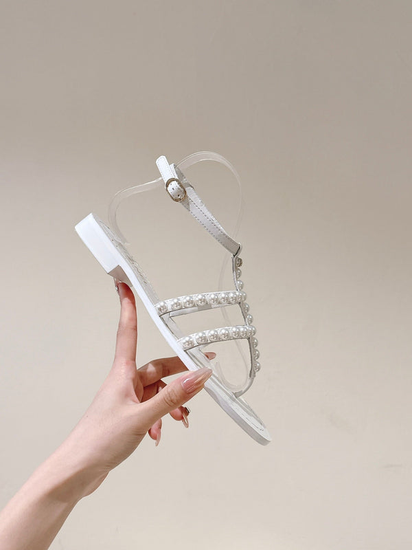 CC SANDALS PEARL ROMAN IN WHITE LAMBSKIN