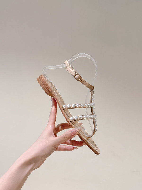 CC SANDALS PEARL ROMAN IN ALMOND BEIGE LAMBSKIN