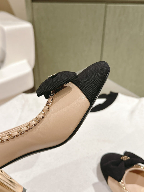 CC HIGH HEELS BEIGE CREAM CALFSKIN AND FABRIC