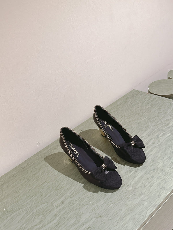 CC HIGH HEELS BLACK CALFSKIN AND FABRIC