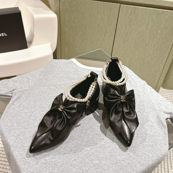 CC 24A Pearl Bow Slingbacks 65mm Pelle di pecora nera 447465