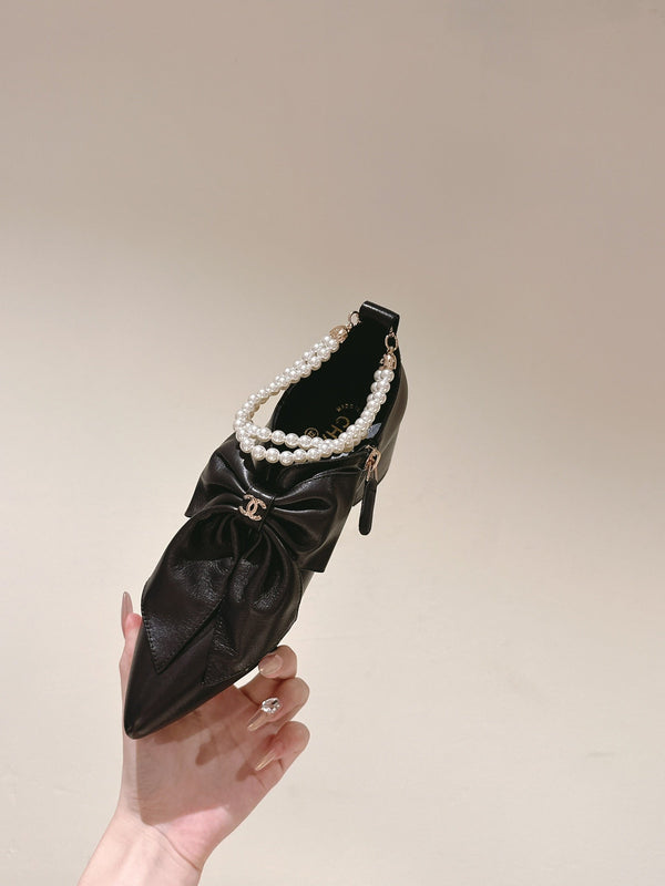 CC 24A Pearl Bow Slingbacks 65mm Pelle di pecora nera 447465