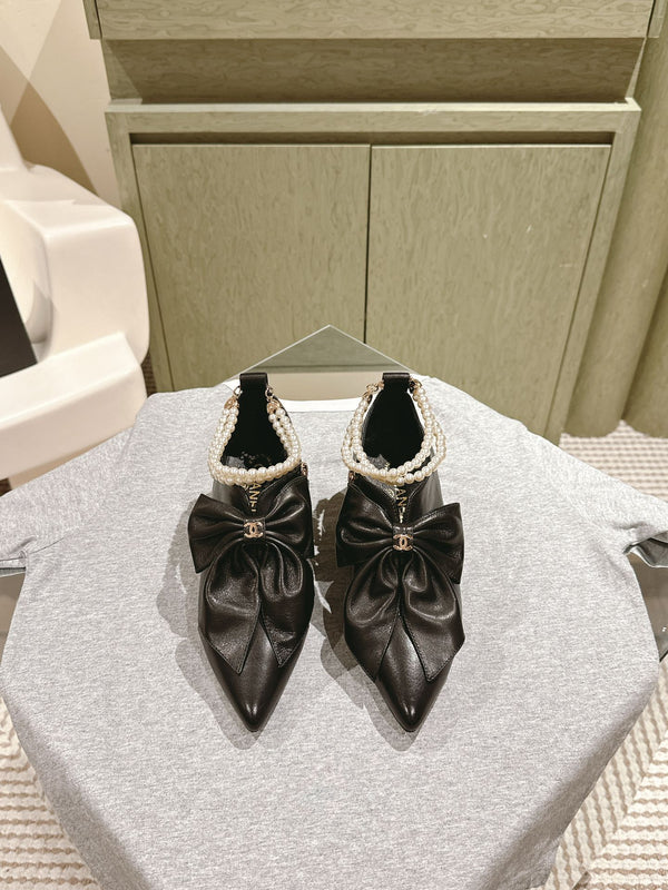 CC 24A Pearl Bow Slingbacks 65mm Pelle di pecora nera 447465