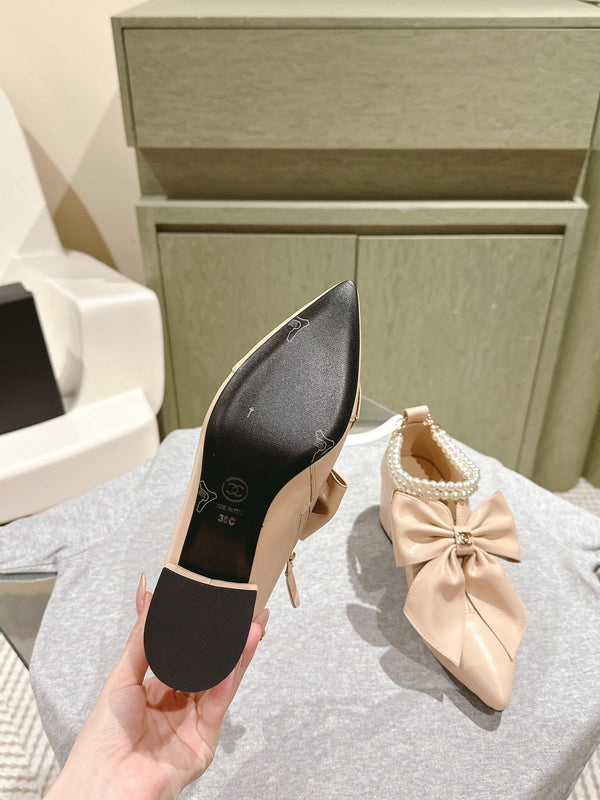 CC 24A Pearl Bow Slingbacks 65mm Beige Sheepskin 447466