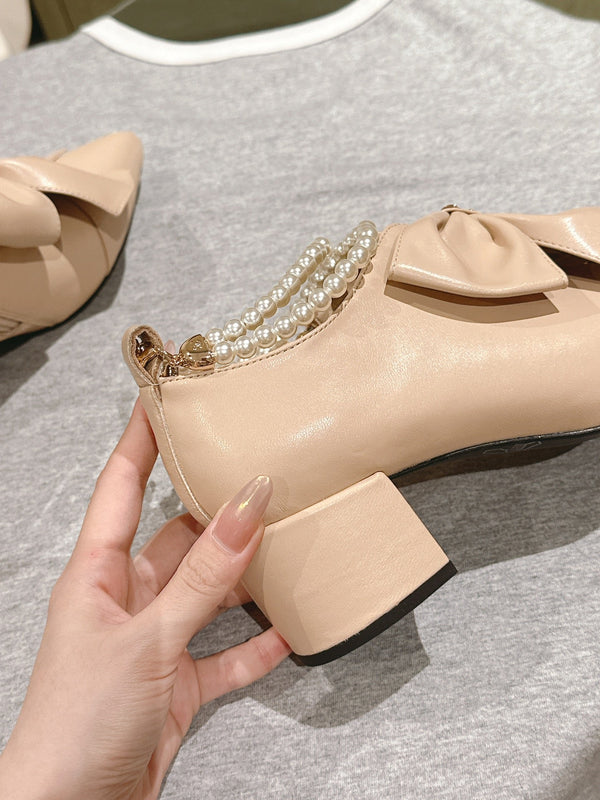 CC 24A Pearl Bow Slingbacks 65mm Beige Sheepskin 447466