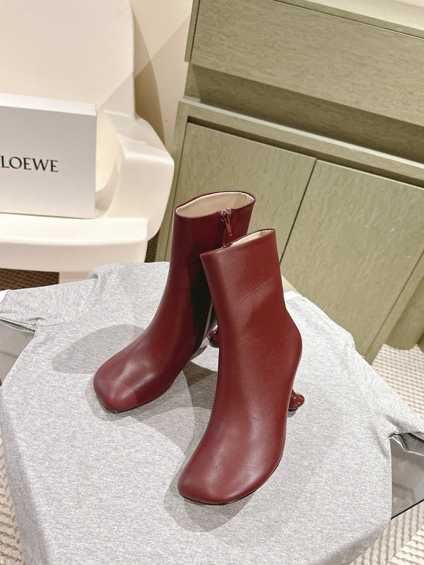 Loewe Round-Toed Boots 85mm Burgundy Mixed Sheepskin 448451