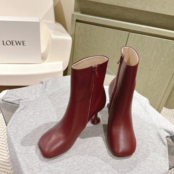Loewe Round-Toed Boots 85mm Burgundy Mixed Sheepskin 448451