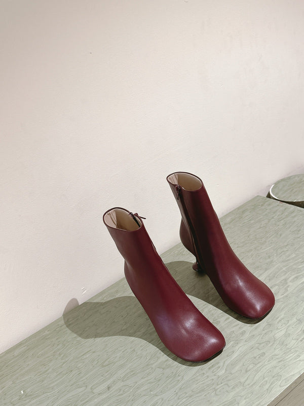 Loewe Round-Toed Boots 85mm Burgundy Mixed Sheepskin 448451