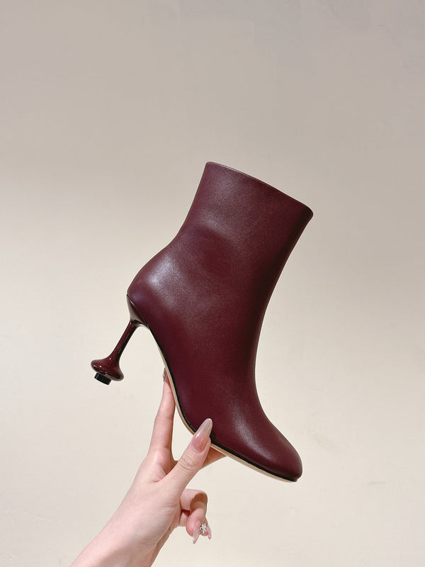 Loewe Round-Toed Boots 85mm Burgundy Mixed Sheepskin 448451