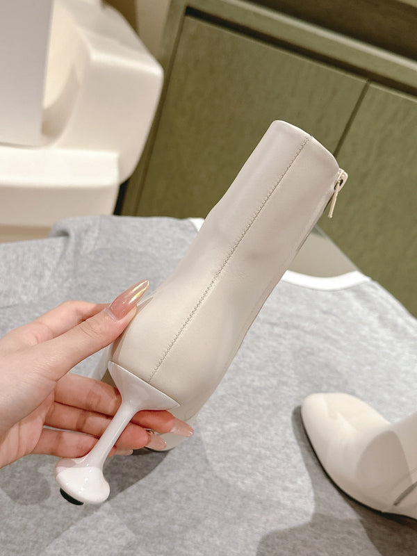 Loewe Round-Toed Boots 85mm White Mixed Sheepskin 448452