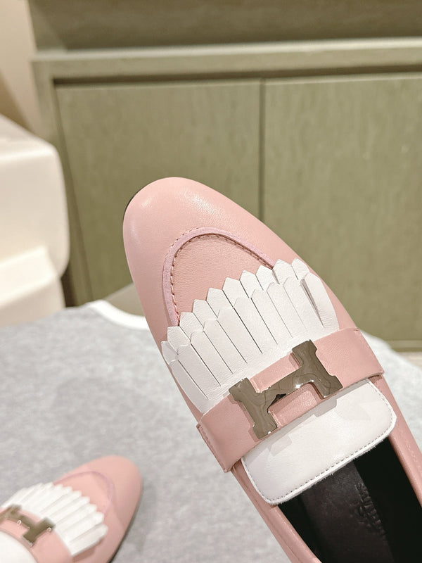 HM Mocassins Royal Loafers Muted Pink White Sheepskin 445006