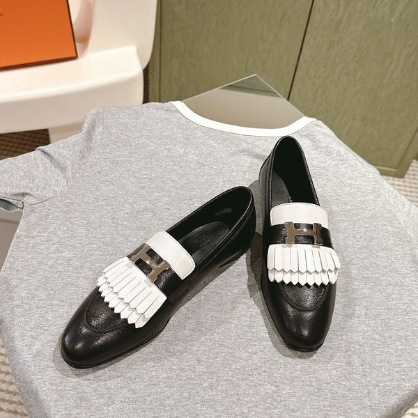 HM Mocassins Royal Loafers Black White Sheepskin 445007