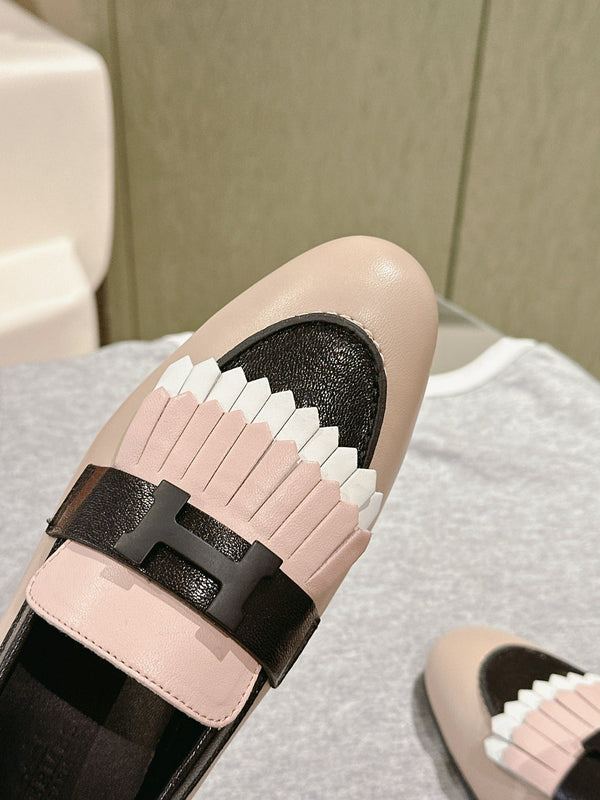 HM Mocassins Royal Loafers Black Beige Sheepskin 445009