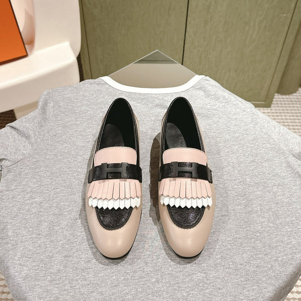 HM Mocassins Royal Loafers Black Beige Sheepskin 445009